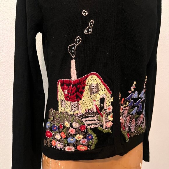 Vintage Italian Merino Wool Sweater Cardigan Womens Large Magnolia Embroidery - Picture 2 of 10
